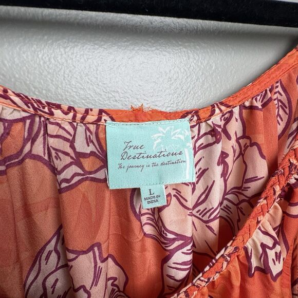 True Destinations Womens Orange Floral Tropical Maxi Dress Resort Wear Size L - Picture 4 of 8